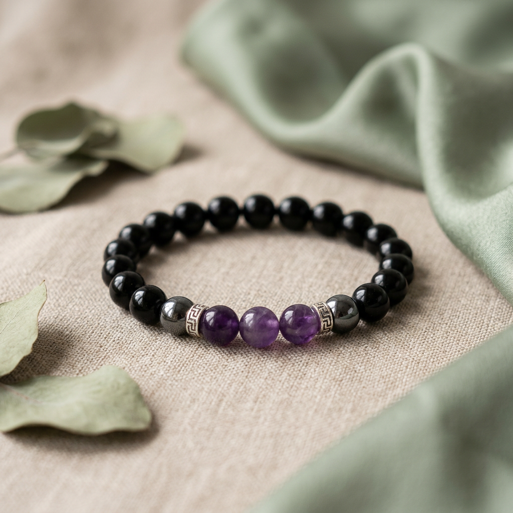 Obsidian & Amethyst Accent Bracelet