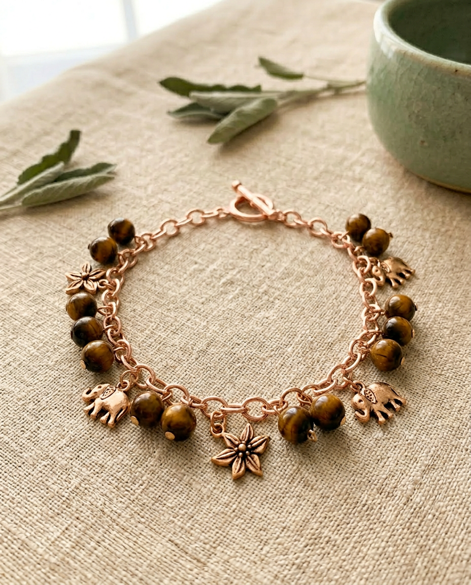 Tiger's Eye Charm Anklet