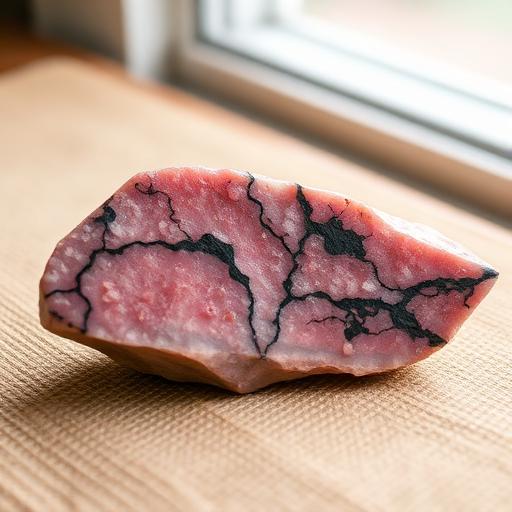 Rhodonite stone — rose pink with black veining