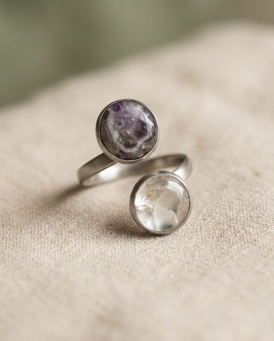 Amethyst & Quartz Pair Ring