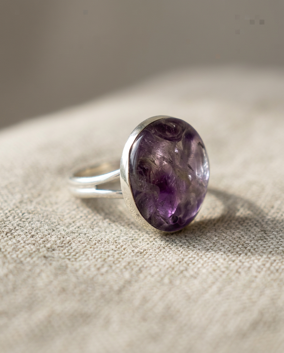 Amethyst Oval Silver Ring