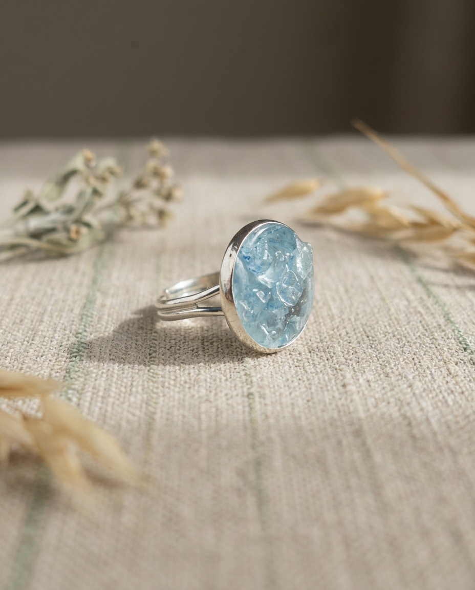 Aquamarine Chip Silver Ring