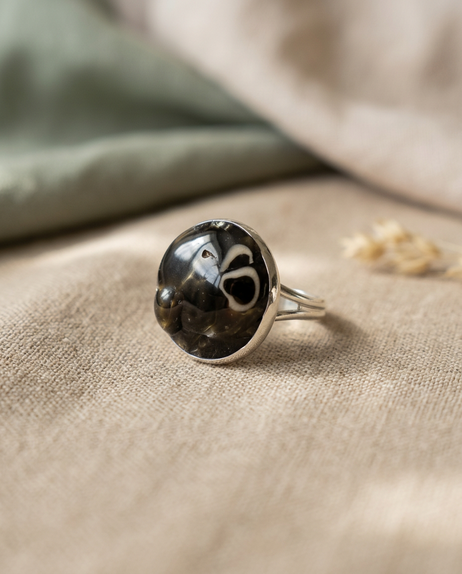 Obsidian Shadow Silver Ring